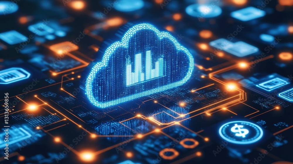 Aufkleber cloud computing infrastructure and digital transformation of the business using advanced technology 