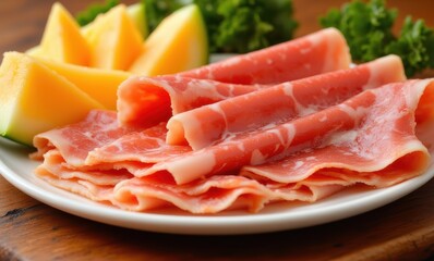Freshly sliced prosciutto with melon