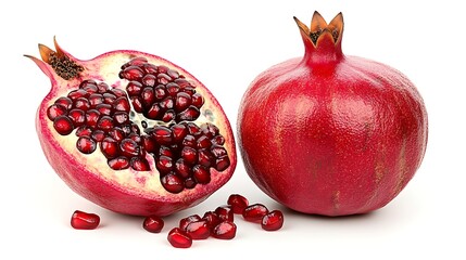Juicy Pomegranate Fruit  Cut Open  Seeds  Isolated