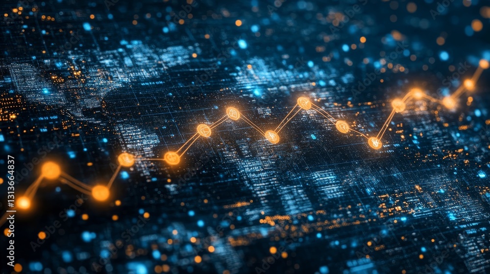 Poster abstract network graph with glowing points showing connections in a digital space represents global 