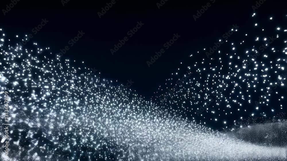 Poster turquoise and silver particle waves. a digital ocean