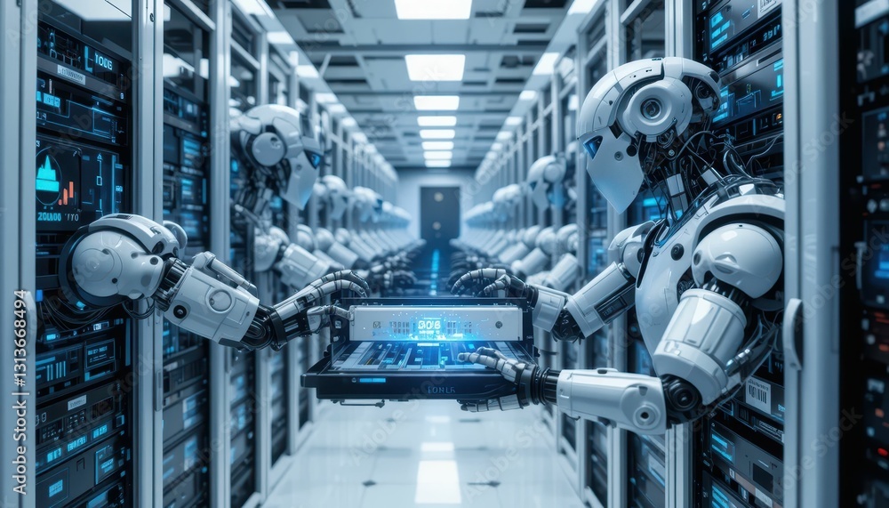 Poster robots managing data center with advanced technology and efficiency