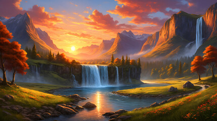 Serene Valley with Flowing River