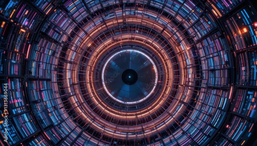 Aufkleber futuristic tech design with colorful neon lights and patterns