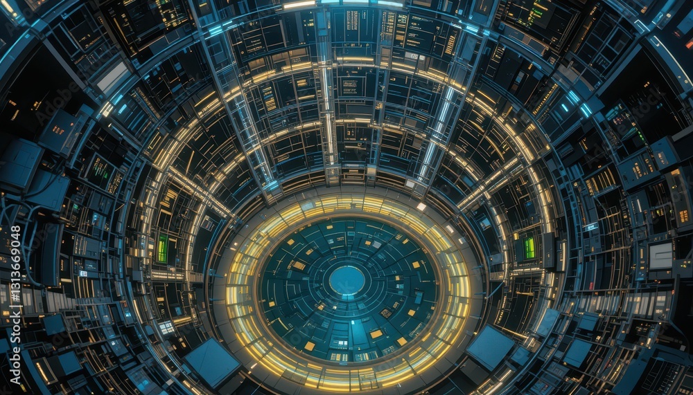 Poster futuristic technology interface with circular design and lights