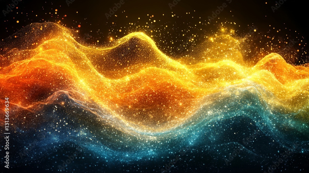 Poster luminous dust wave abstract background shimmering particles dynamic glow effect vibrant backdrop dig