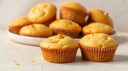 Golden Cornbread Muffins Displayed on a White Plate Ready for Enjoyment