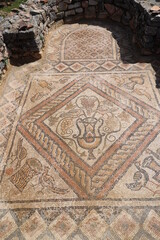 Floor mosaic of an early Christian church in the small fishing village of Lin, Albania  