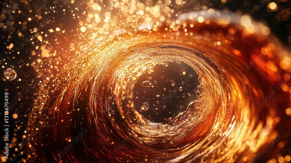 Aufkleber Cola swirling in a dynamic vortex motion, with fizzy bubbles and sparkling highlights, creating an intense and dramatic effect against a dark backdrop