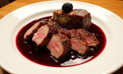 Delicious duck breast with berry sauce