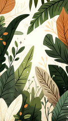 Tropical Leaves Lush Green Tans and Whites Create a Vibrant Backdrop