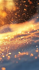 Naklejka premium Close-up of sparkling snowflakes illuminated by soft golden light, creating a magical effect.