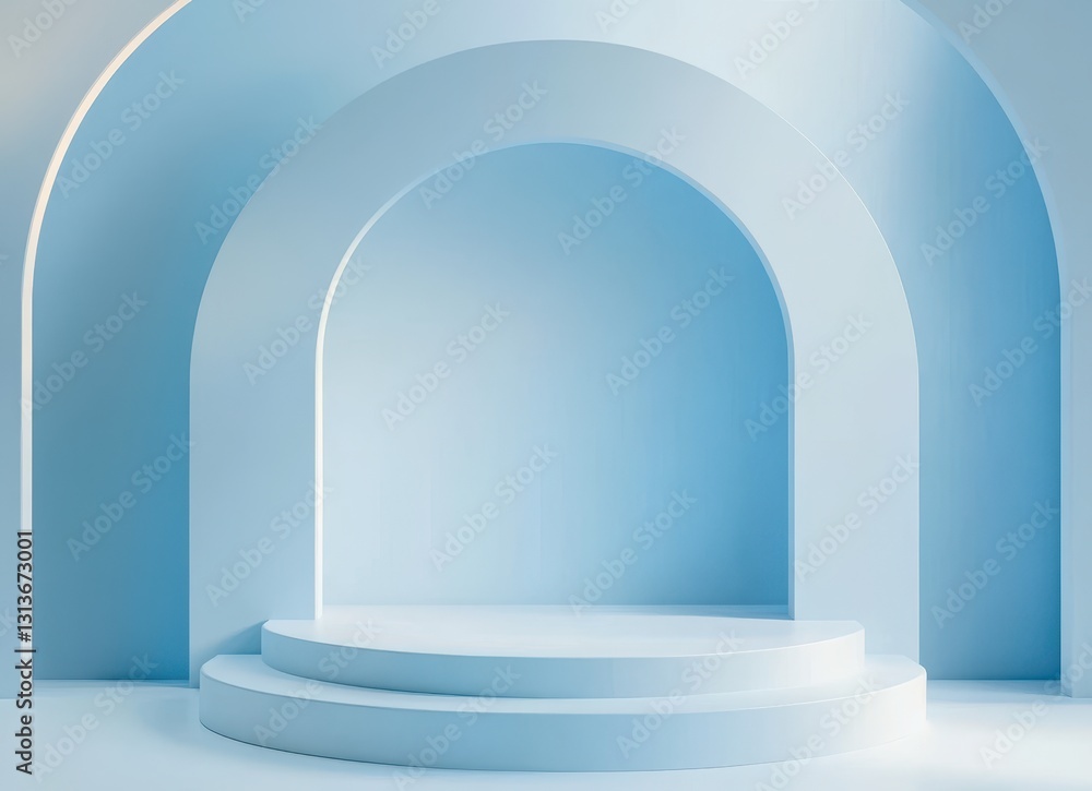 Poster soft blue archway background with curved shapes and smooth platforms ideal for minimalistic themes i