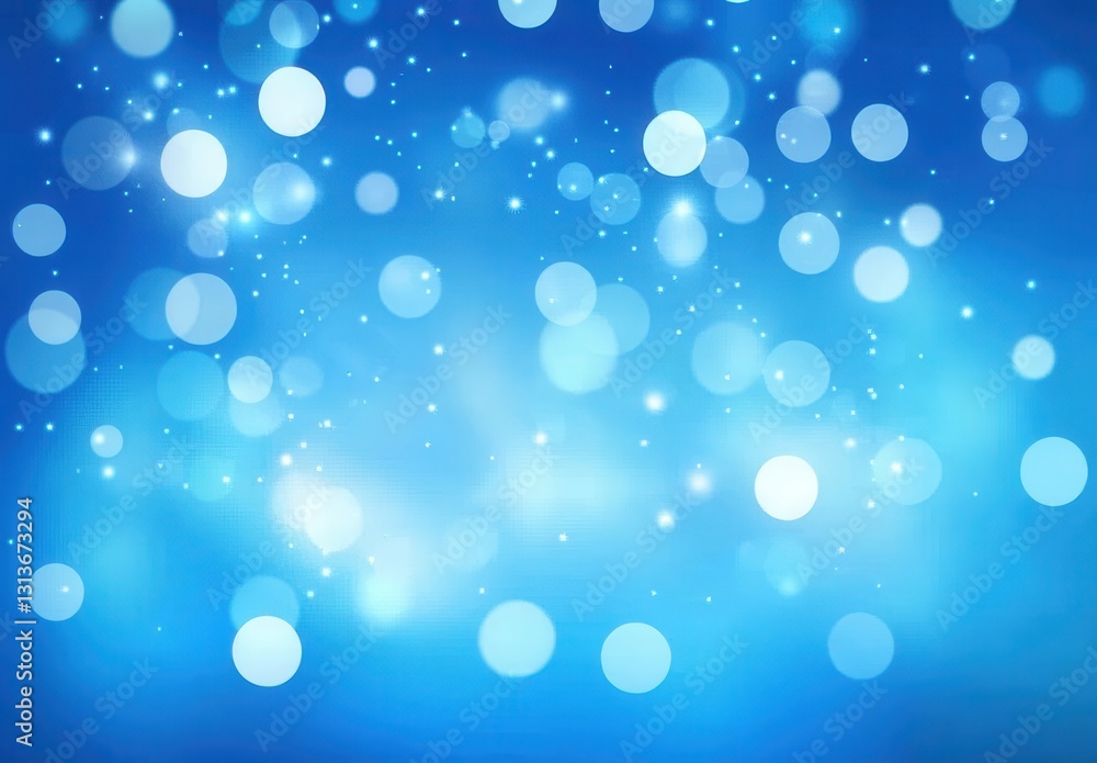 Poster soft blue background with blurred bokeh circles, magic sparkles and gentle light for dreamy and ethe