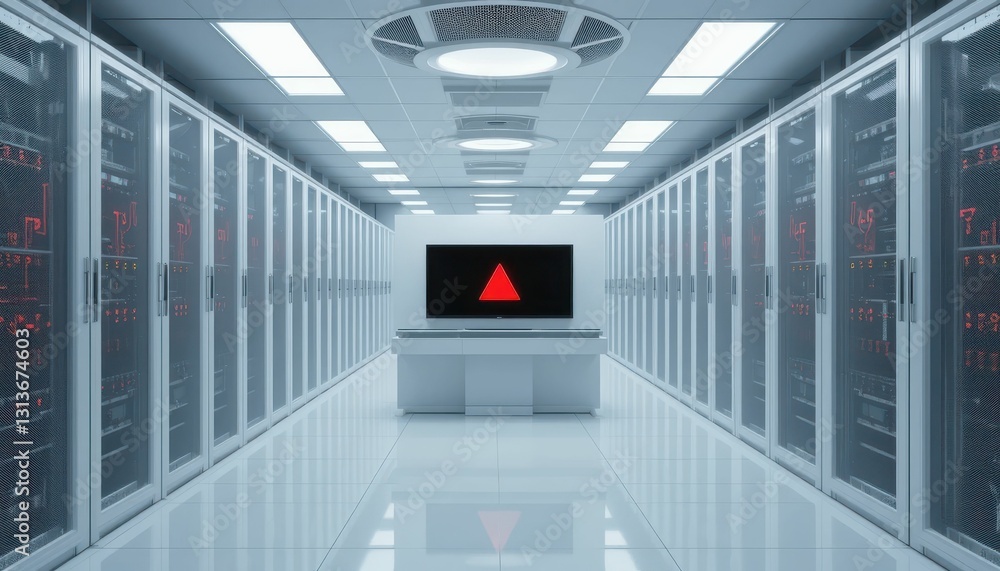 Poster modern data center environment with servers and display screen