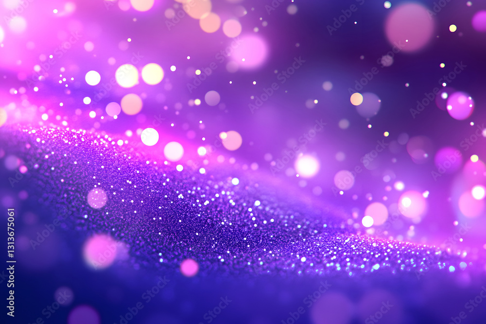 Poster abstract purple particles and dots flowing on purple background, dancing particles dark background 3