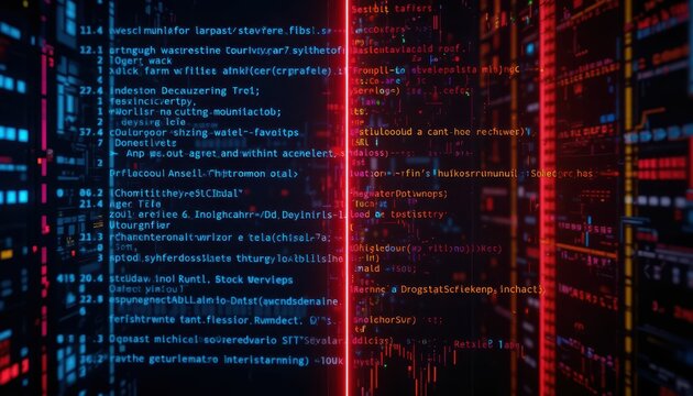 Abstract Digital Code Flow on Computer Screen Background