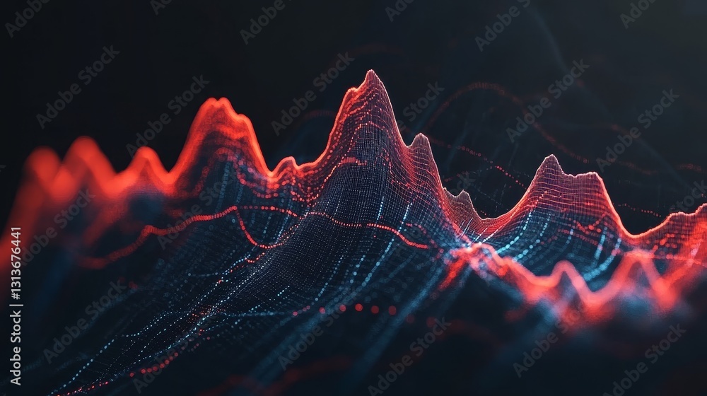 Poster abstract technology waveform visualization with red and blue lights for futuristic data analysis and
