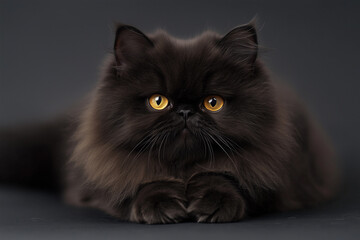 York Chocolate a rare domestic cat breed with a long fluffy coat mostly chocolate brown in color. Studio shot