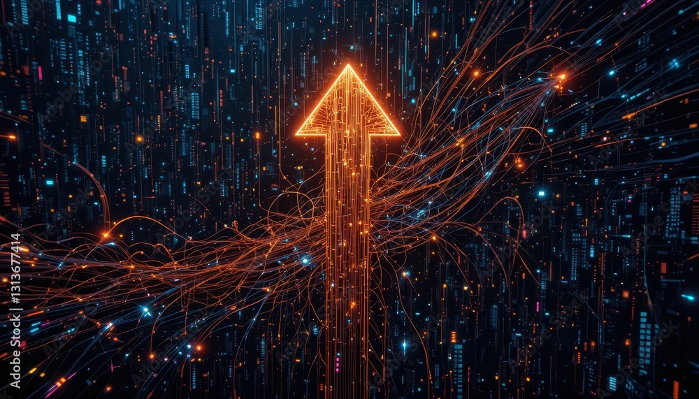 Poster digital arrow representing progress and growth in data visualization