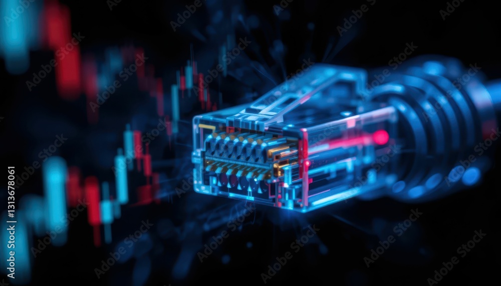 Poster digital connectivity concept with ethernet cable and data visualization
