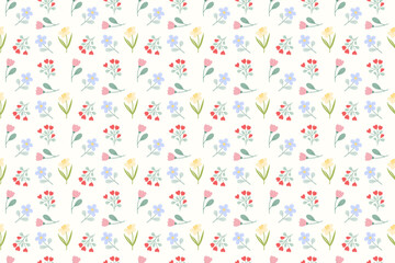 Seamless Pastel Floral Pattern with Hand-Drawn Flowers