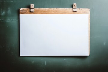 Obraz premium Blank White Paper Hanging on Green Wall with Wooden Frame Mockup