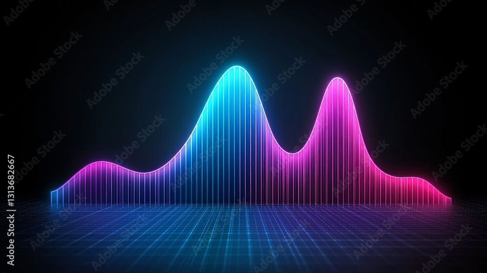 Aufkleber abstract data visualization background with glowing neon sound wave frequencies for digital presenta