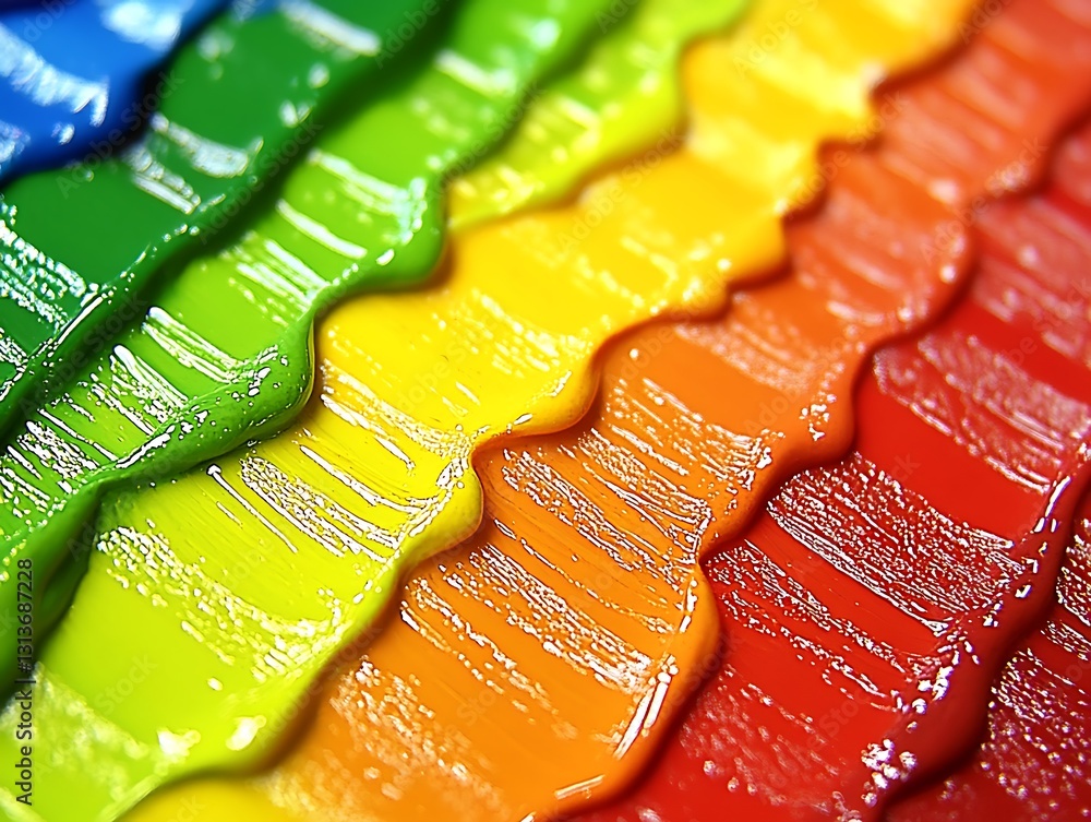 Poster vivid rainbow colors flow together in harmony, creating artful texture