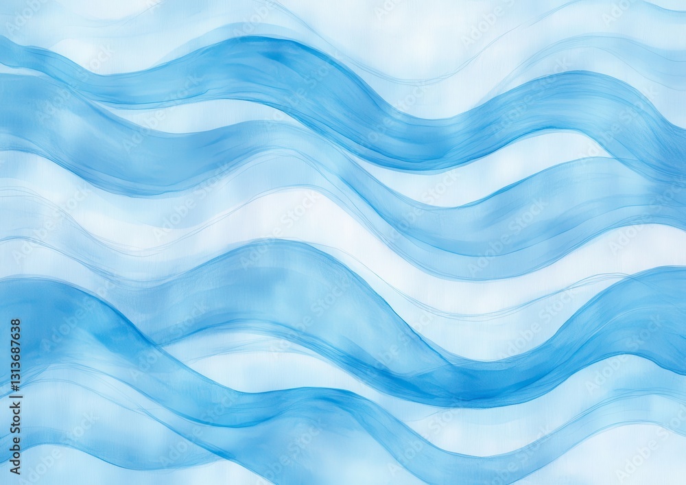 Poster soft blue waves on a light background, abstract flowing design for use in backgrounds, textures, and