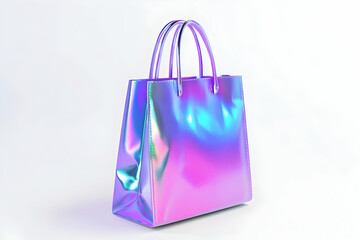 
Holographic shopping bag isolated on a white background.