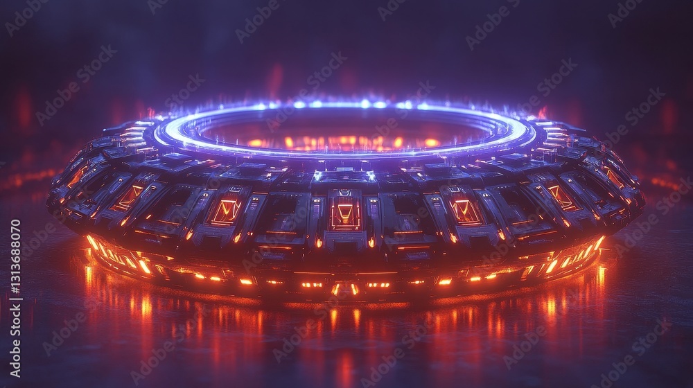 Poster futuristic glowing portal with neon lights a high tech design element for science fiction and techno