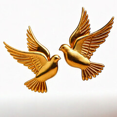 Fototapeta premium symbol flat two golden pidgeons isolated on white 