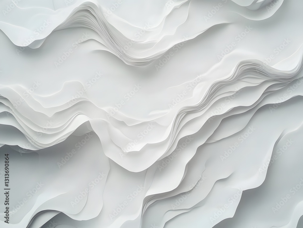Poster abstract composition showing layers of white paper textures and shapes
