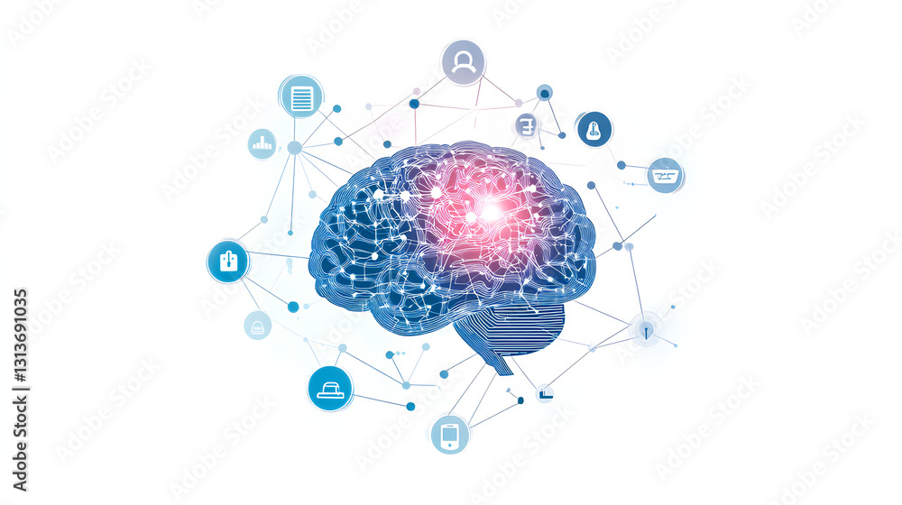 Poster digital brain with neural network and ai. isolated on white background. concept of artificial intell