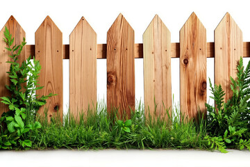 Fototapeta premium A wooden fence with green grass growing out of it