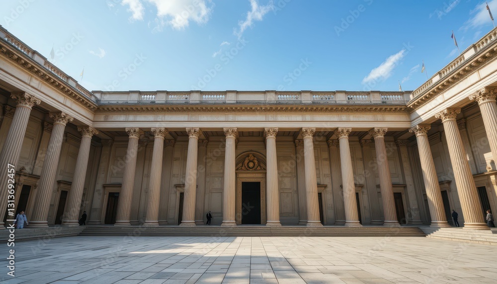 Poster grand neoclassical architecture of an imposing courtyard with columns
