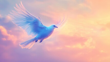 Majestic White Bird Flying Gracefully Against a Dreamy Colorful Sky at Dawn or Dusk Enhancing Natural Beauty and Serenity