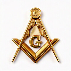 gold masonic symbol compass and square isolated on white
