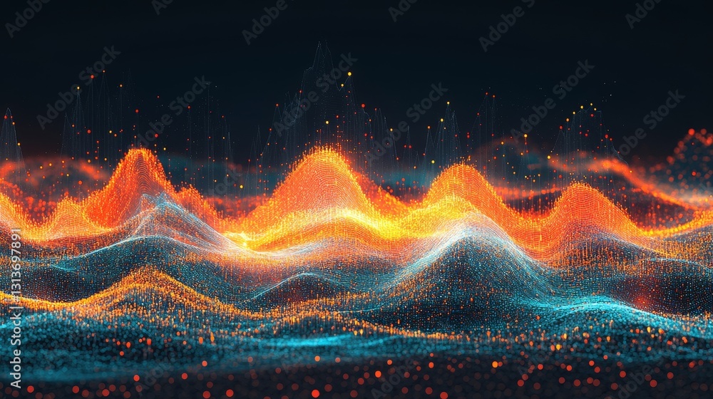 Poster abstract energetic particle landscape digital art fiery blue glow vibrant data visualization futuris