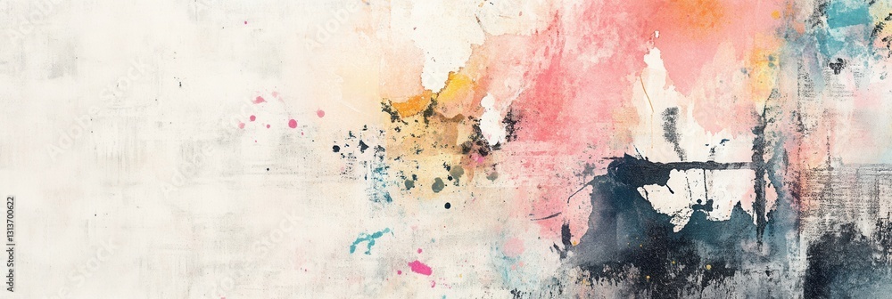 Poster mixed media art composition with watercolor splashes and pencil sketches highlighting artistic expre