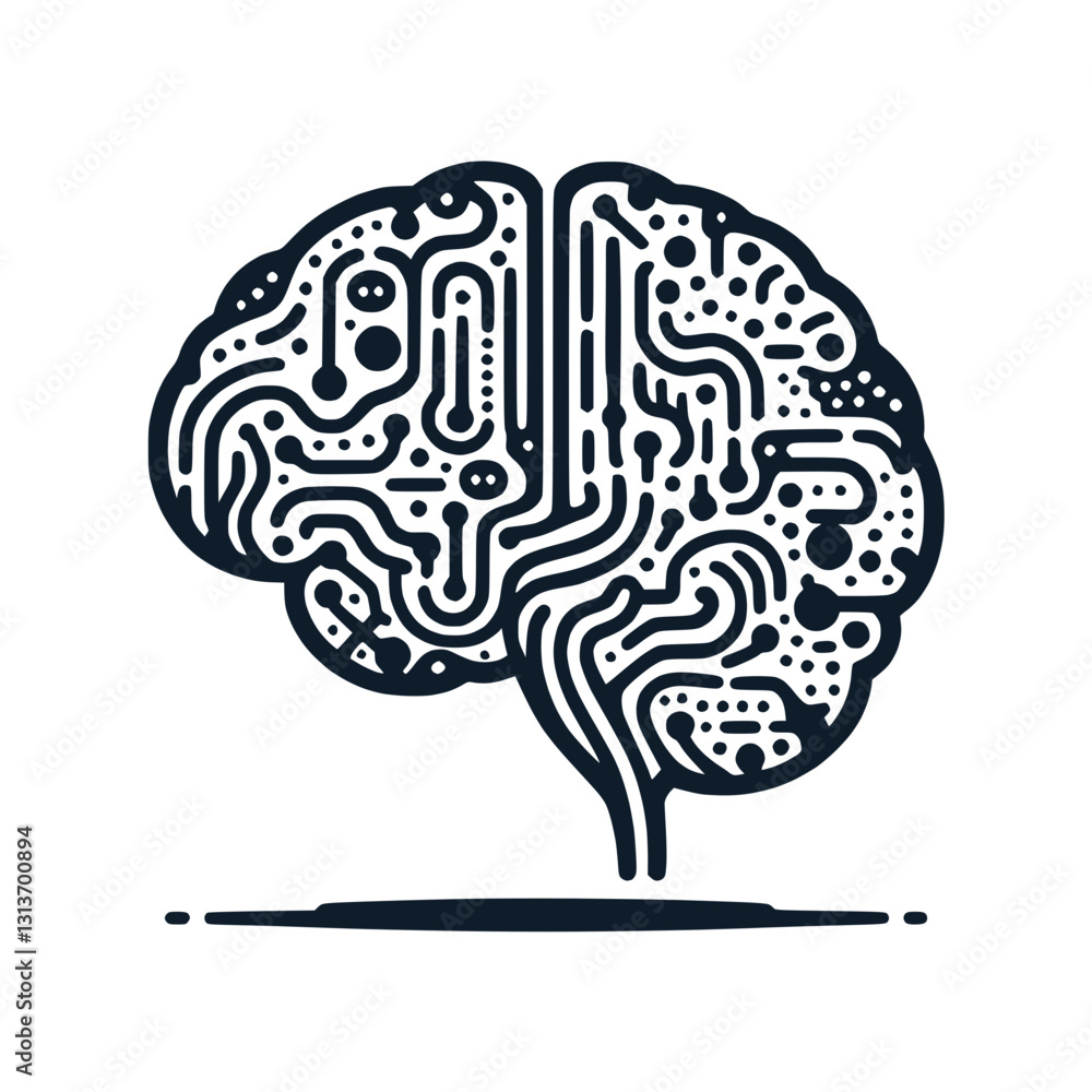 Poster stylized brain outline icon resembling a microchip, artificial intelligence symbol