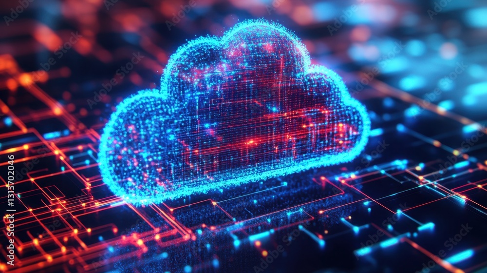 Poster a cybersecurity concept with a cloud firewall preventing digital threats in real time.