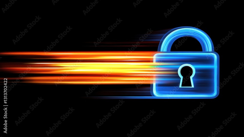 Aufkleber a cyber security warning interface with a pulsating blue and orange padlock as its central symbol.