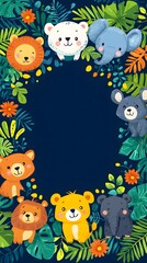 Naklejka premium Playful animals surrounded by colorful leaves in a natural setting with ample copy space for creative design and illustration