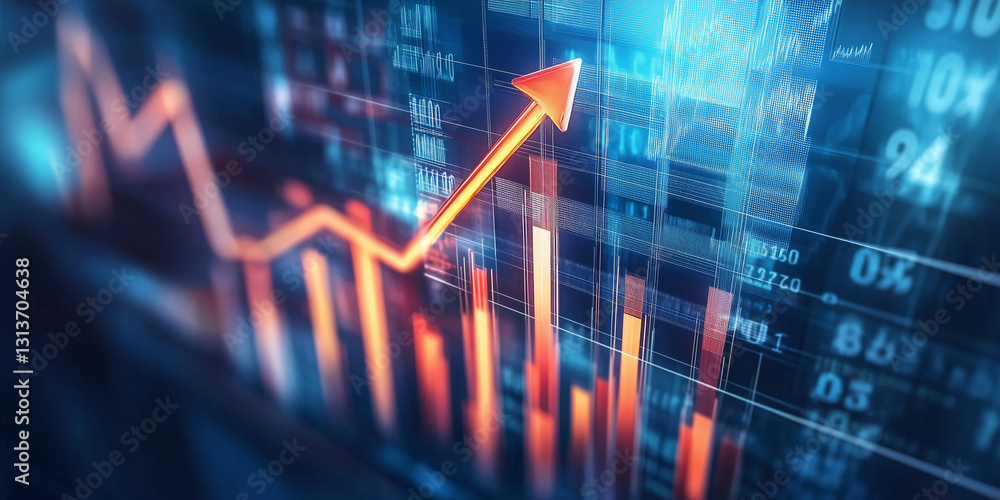 Poster data visualization of financial growth with dynamic graph showing rising trend in business analysis 