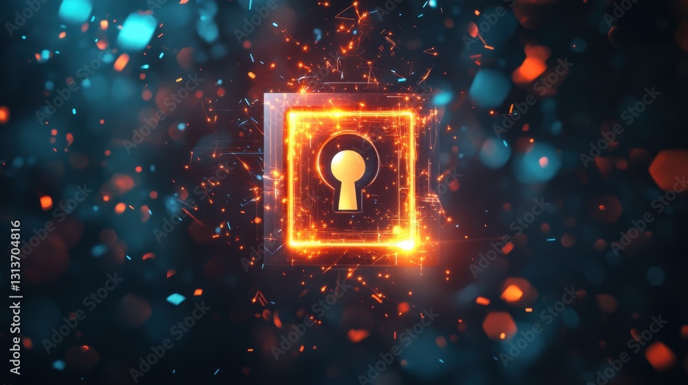 Poster a floating digital keyhole with a luminous padlock, representing ai-enhanced cyber defense.