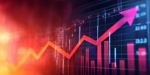 Colorful upward trend graphic showing financial growth with dynamic lines and charts indicating stock market performance and data analysis