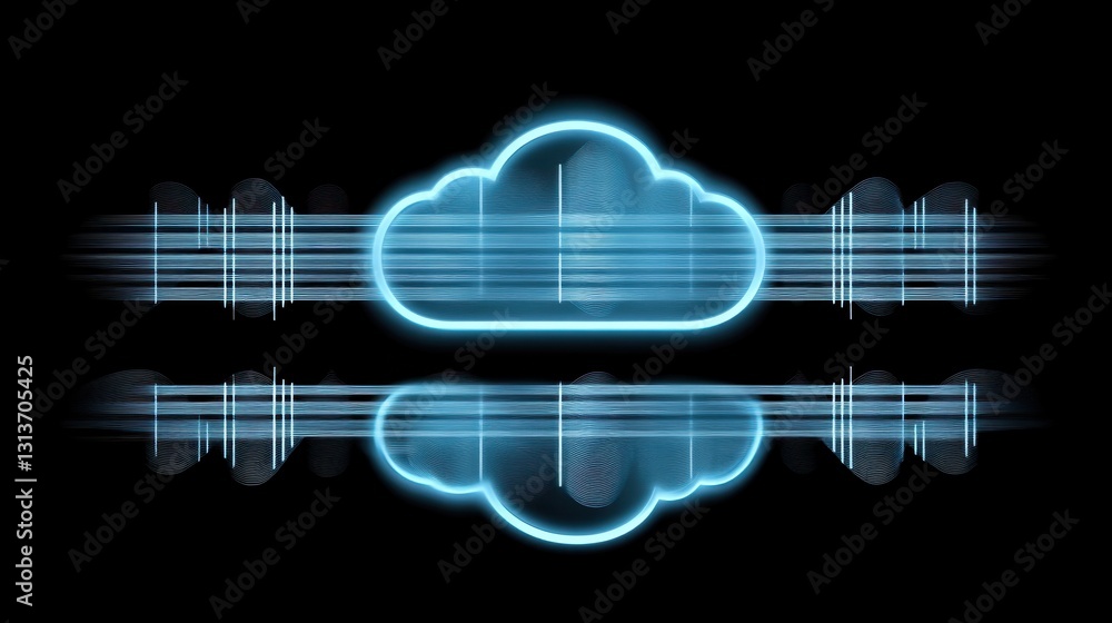 Aufkleber a futuristic cloud data exchange concept with transparent digital waveforms.
