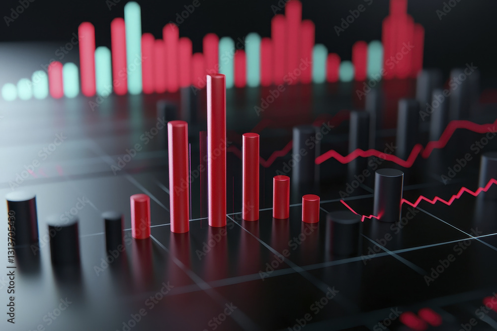 Poster visualize financial diversification with vibrant bar graphs and line charts, showcasing data trends 